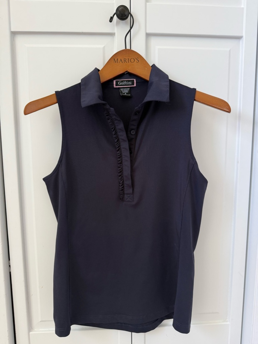 Golfini Sleeveless Ruffle-Placket Polo Shirt - Navy